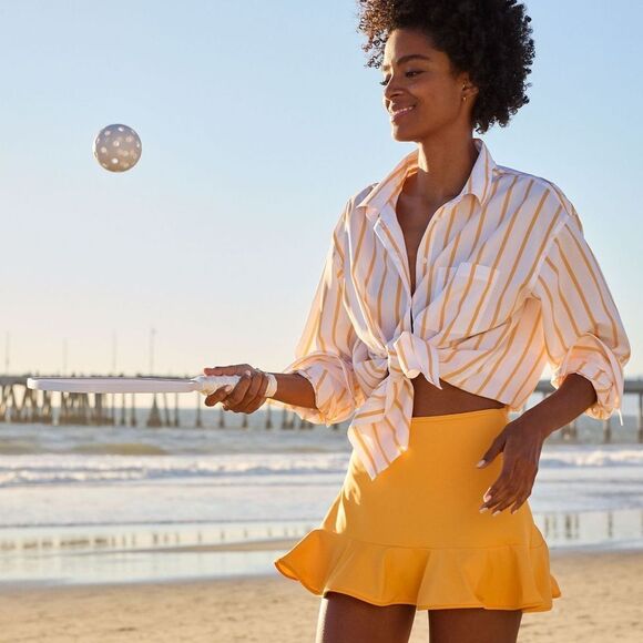 Land's End Ruffle Hem Mini Swimsuit bottom Skirt papaya orange color size 8 - Picture 8 of 9